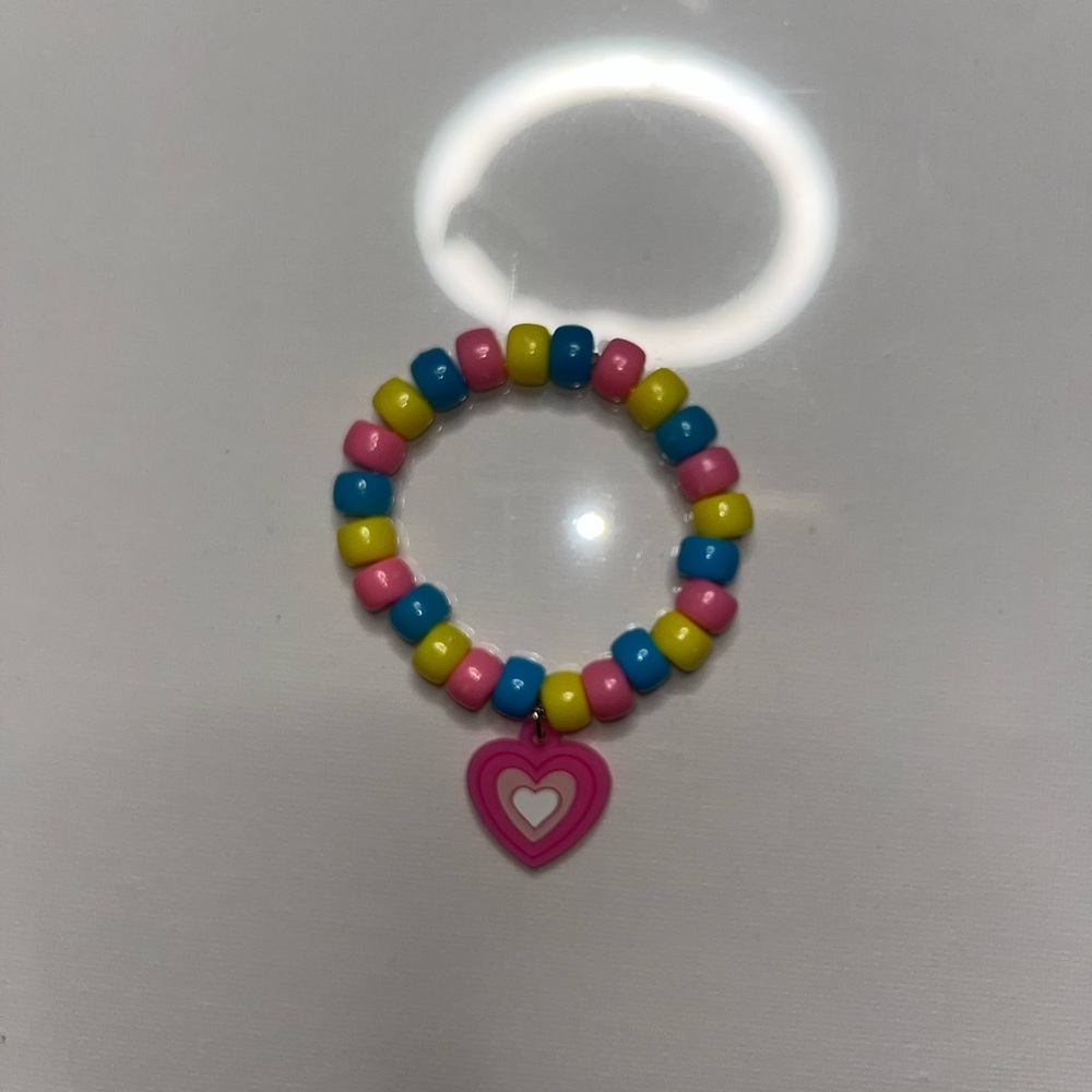 Colorful Beaded Heart Charm Bracelet - Pink, Blue, Yellow
